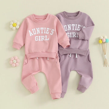 Auntie’s Girl Long Sleeve Top+Elastic Waist Pants Baby Toddler Set