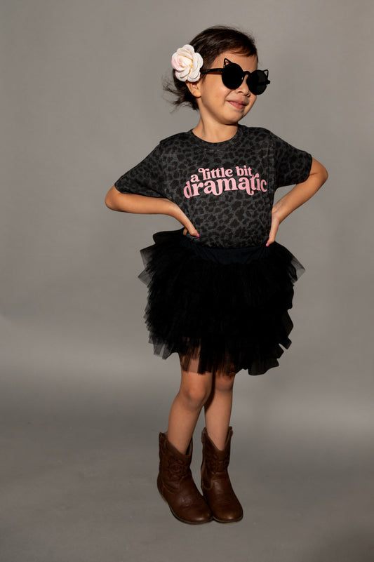 A Little Bit Dramatic | Girl's Black Leopard Tee