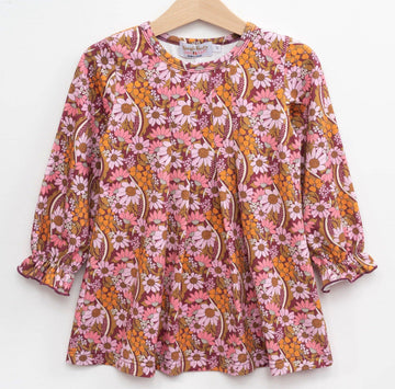 Fall Floral Long Sleeve Girl Dress for Back to School