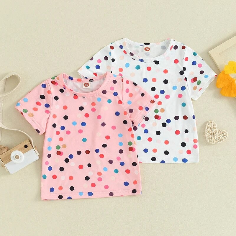 Casual Short Sleeve Round Neck Dots Print T-Shirt