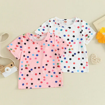 Casual Short Sleeve Round Neck Dots Print T-Shirt