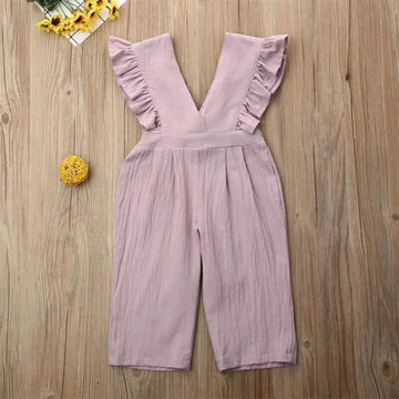 Toddler and Baby Frills Romper Solid Cotton Sleeveless V-Neck Jumpsuit Playsuit Outfit