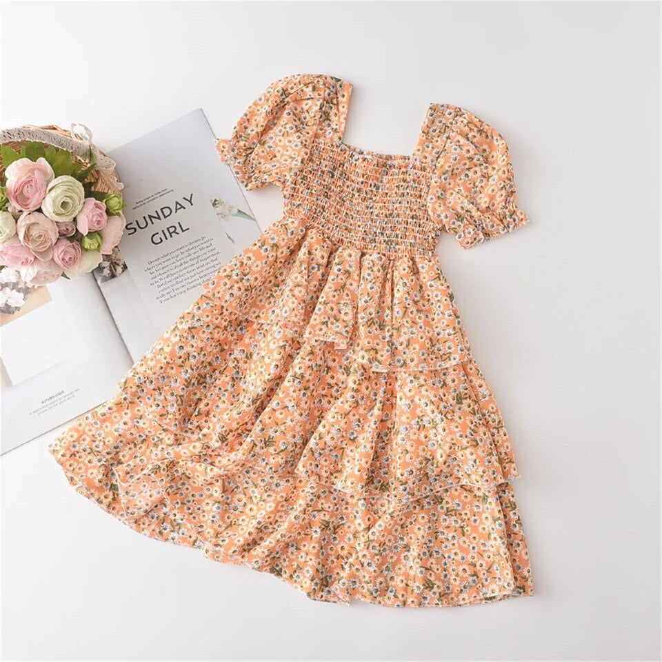 Dress Ruffles Sleeve Floral Cake Dress Knee Length A-Line Dress
