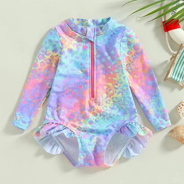 Baby Girl Fish Scale Print Ruffles Long Sleeve Jumpsuit Swimwear