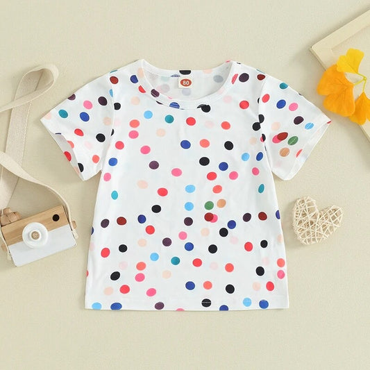 Casual Short Sleeve Round Neck Dots Print T-Shirt