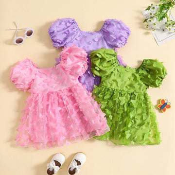 Puff Sleeve 3D Butterfly Tulle Dress