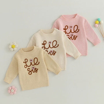 Lil Sis Girl Chunky Knit Sweater Top Big Sister Little Sister Matching Outfits