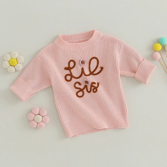Lil Sis Girl Chunky Knit Sweater Top Big Sister Little Sister Matching Outfits