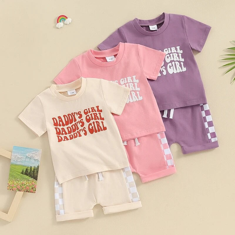 Toddler and Baby Girl Summer Clothes Daddys Girl Letter Short Sleeve T Shirt and Shorts