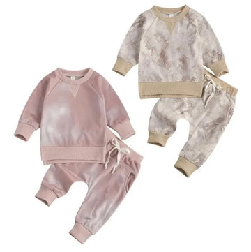 2 Pcs Newborn Baby Tie Dye Outfits Infant Long Sleeve Pullover Top + Tie Up Pants with Pockets