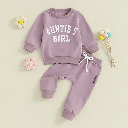 Auntie’s Girl Long Sleeve Top+Elastic Waist Pants Baby Toddler Set