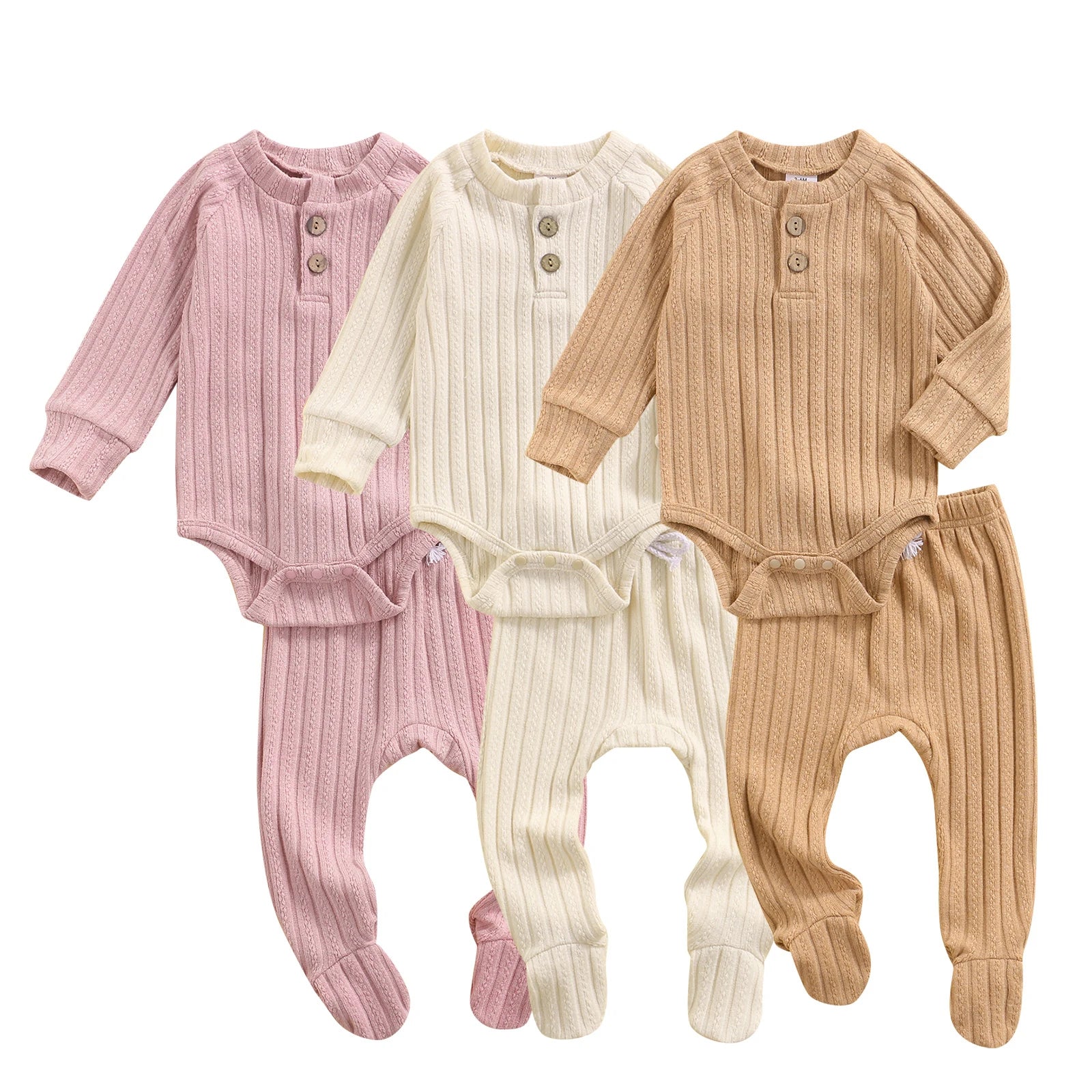 Casual 2Pcs Clothes Set Solid Round Collar Long Sleeve Romper
