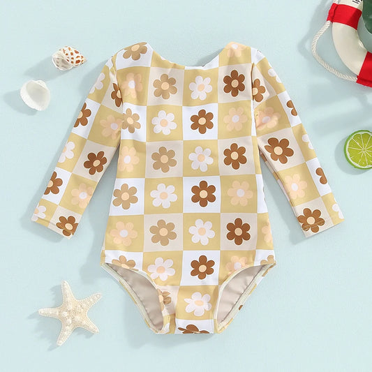 Toddler Baby Girl Swimsuits Floral Print Knotted Back
