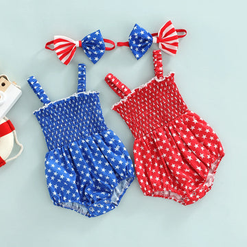 Infant Girls Summer 2Pcs Outfit Sets Sleeveless Backless Stars Print Romper