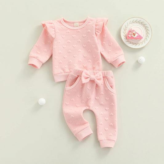 Newborn Infant Baby Girl 2Pcs Autumn Clothing Set Long Sleeve Heart Printed Top Shirt Long Pants