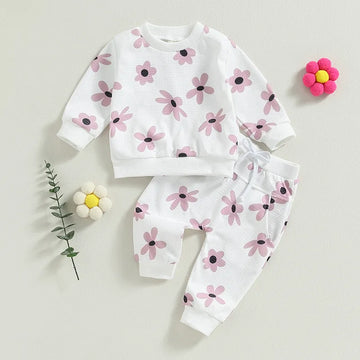Baby Girl 2Pcs Fall Outfits Long Sleeve Floral Print Sweatshirt Camouflage Pants Set