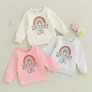 Birthday Outfit Rainbow Print Sweatshirt Long Sleeve