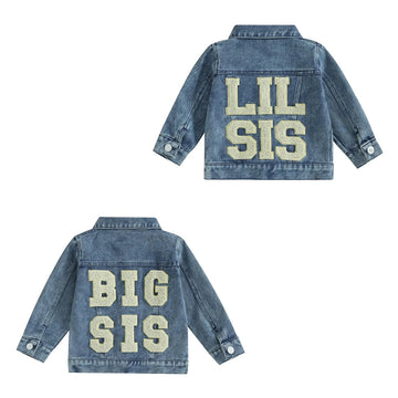 Denim Jackets Sister Matching Long Sleeve Letter Embroidery
