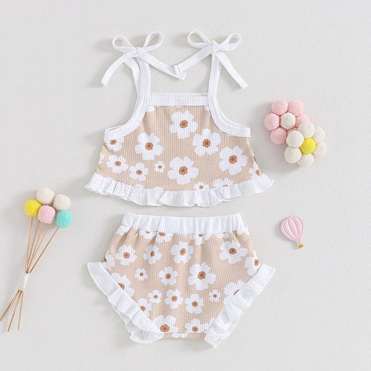 Baby Girl Clothes Sleeveless Floral Ruffle Shirt Crop Top Flower Grid Shorts  Summer Outfits