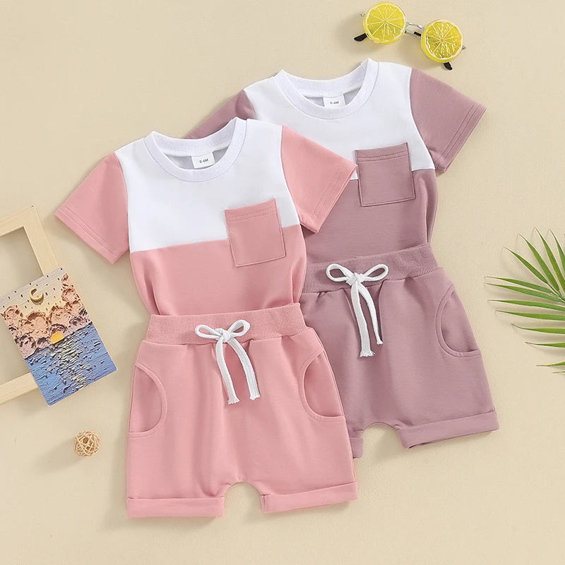 Toddler Baby Girl Clothes Summer Outfit Short Sleeve T Shirt Top and Stretch Shorts Set