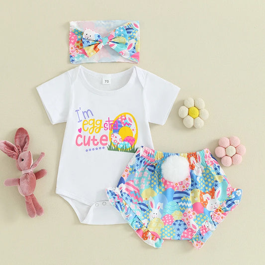 Newborn Baby Girl Easter Outfit Short Sleeve Bunny Romper