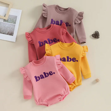 Newborn Baby Girls Warm Flutter Sleeve Babe Jumpsuits