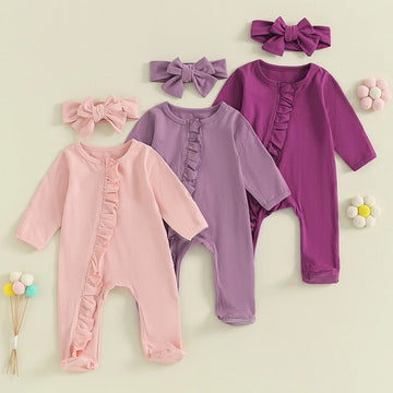 Baby Girl Zipper Pajama Footies Ruffle Sleeper Coming Home Cotton Clothes