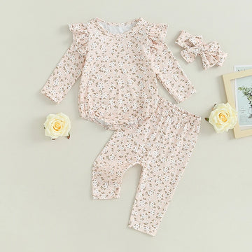 Baby Girls Outfit Sets Long Sleeve Ruffle Romper Floral Pants