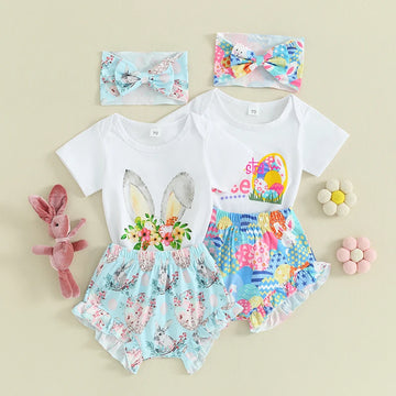 Newborn Baby Girl Easter Outfit Short Sleeve Bunny Romper